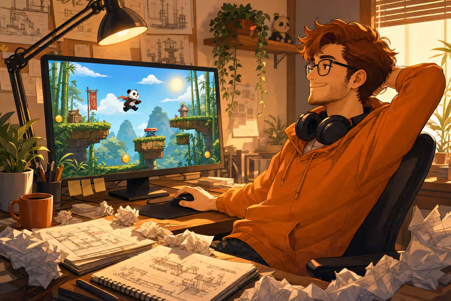 Screenshot eines frühen Prototyp-Levels aus Super Panda Adventures neben dem fertigen Release-Level zum Vergleich